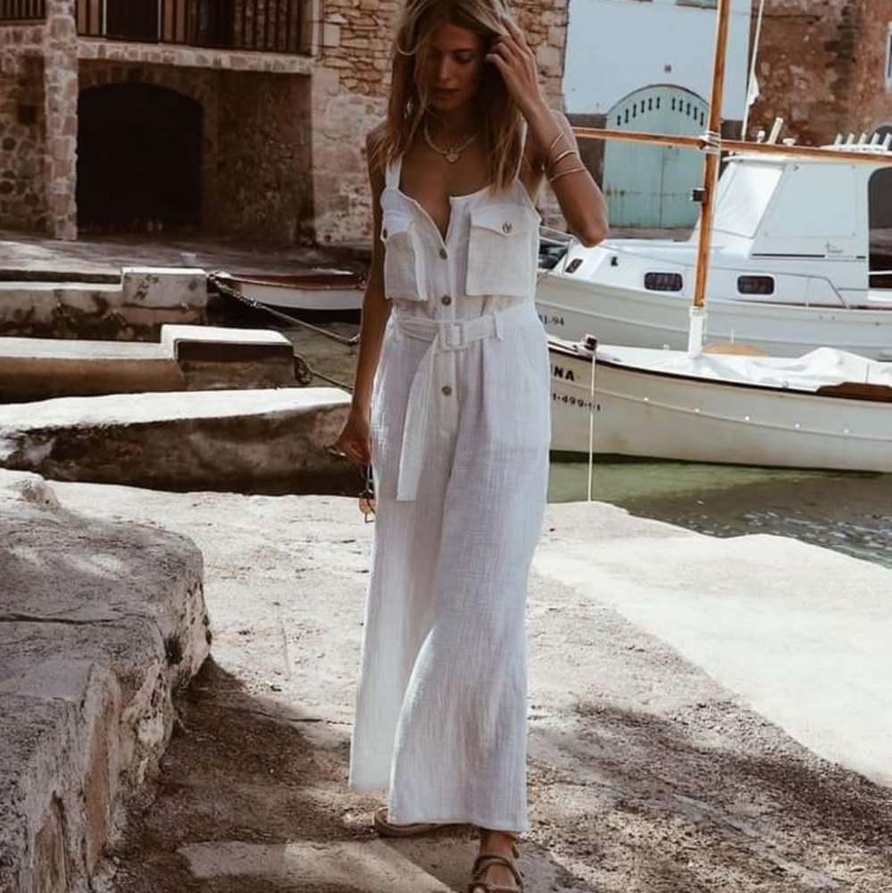 Maurie + Eve Sundrenched Jumpsuit White Cotton Gauze 8